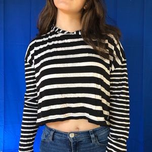 Black and White striped cropped hoodie